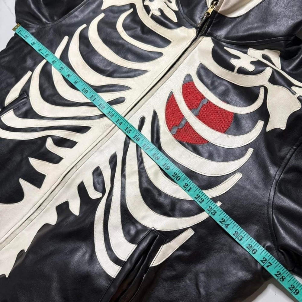 Y2k 90s Vintage Skater Grunge Oversized Skeleton Leather Zip Up Jacket - Picture 6 of 8